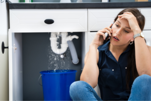 Water damage on the ceiling of a Michigan condominium unit.